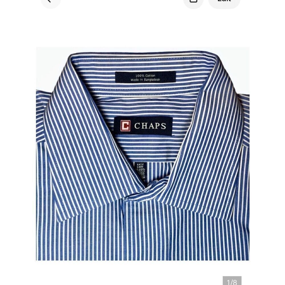 Chaps by Ralph Lauren Striped Easy Care Poplin Dress Shirt in Blue/White Men’s M
